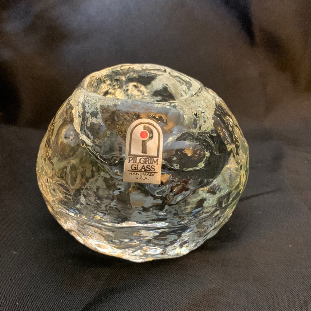 Vintage Pilgrim Glass clear Iceball votive candle holder